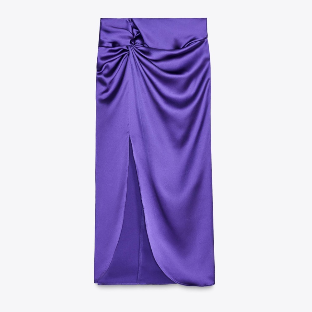 NWT ZARA SATIN MIDI SKIRT WITH KNOT DETAIL - Purple